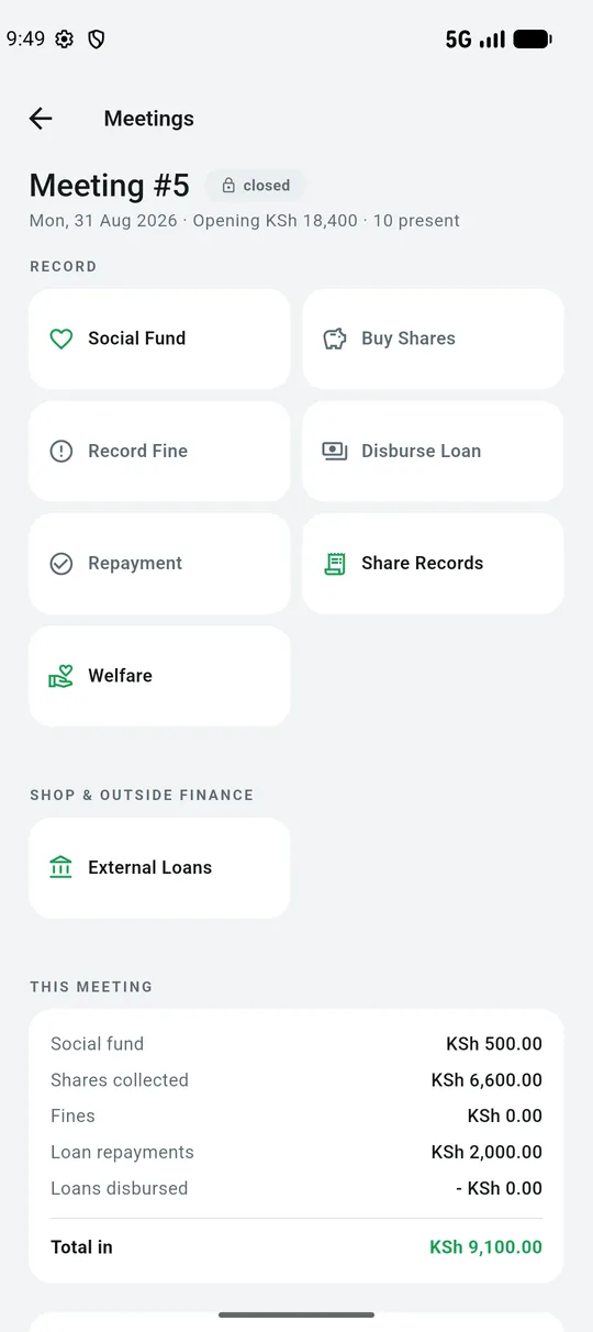 A meeting's page: everything recorded in it and what it collected