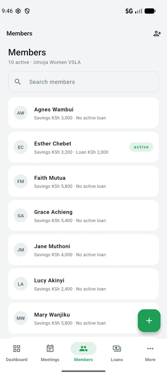 Your members: Where each member stands on savings and on what they owe.