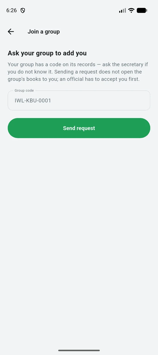 Join a group by entering the group code